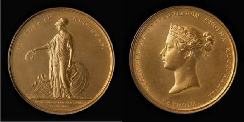 Victoria Gold Medal of the Royal Geographical Society. Mary Somerville was one of the first two female Honorary Members alongside Caroline Herschel to be elected to the Royal Astronomical Society in 1835.  She was also elected to the American Geographical and Statistical Society in 1857 and the Italian Geographical Society in 1870.   That same year she received the Victoria Gold Medal of the Royal Geographical Society. 