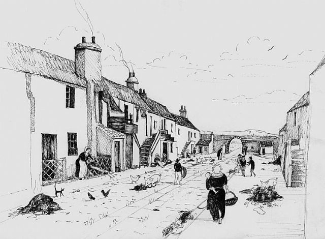Burntisland's East Port as it might have looked in 1633; artist's impression by Keli Clark. Burntisland's East Port as it might have looked in 1633; artist's impression by Keli Clark.